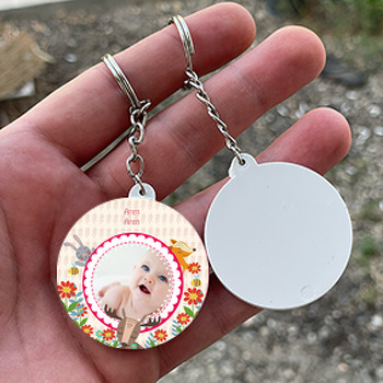 Sevimli  Geyik ve Tavşanlar Temalı Resimli Daire Plastik Anahtarlık