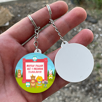 Sevimli Hayvanlar 3 Temalı Daire Plastik Anahtarlık