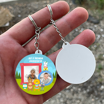 Sevimli Hayvanlar 3 Temalı Resimli Daire Plastik Anahtarlık