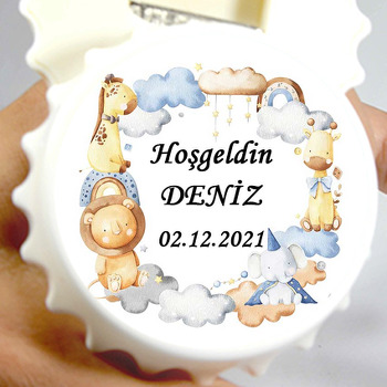 Sevimli Hayvanlar ile Soft Gökkuşağı Çerçeve Temalı Kapak Şekilli Magnet Açacak