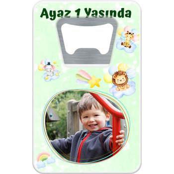 Sevimli Hayvanlar ile Soft Yeşil Fon Temalı Dikdörtgen Magnet Açacak