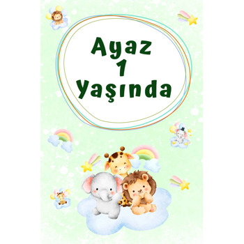 Sevimli Hayvanlar ile Soft Yeşil Fon Temalı Doğum Günü Magnet