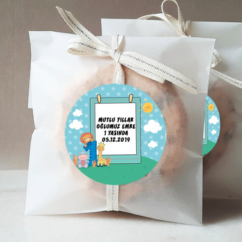 Sevimli Hayvanlar Temalı 1 Yaş Sticker