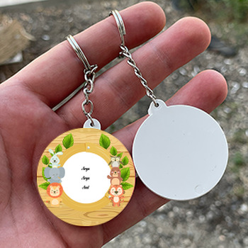 Sevimli Hayvanlar Temalı Daire Plastik Anahtarlık