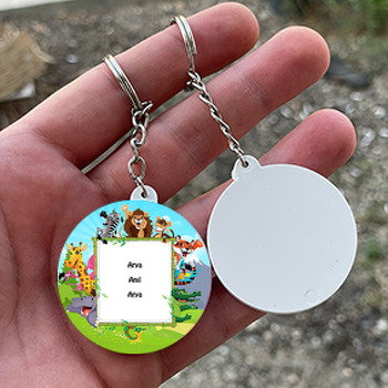 Sevimli Hayvanlar Temalı Daire Plastik Anahtarlık