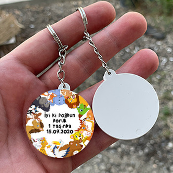 Sevimli Hayvanlar Temalı Daire Plastik Anahtarlık