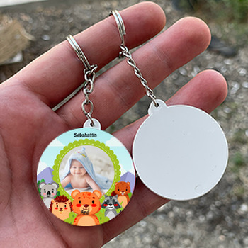 Sevimli Hayvanlar Temalı Resimli Daire Plastik Anahtarlık