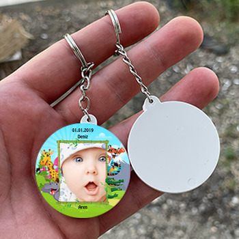 Sevimli Hayvanlar Temalı Resimli Daire Plastik Anahtarlık