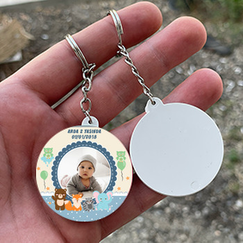 Sevimli Hayvanlar Temalı Resimli Daire Plastik Anahtarlık