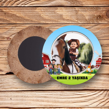 Sevimli Horoz Temalı Daire Ahşap Magnet