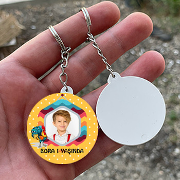 Sevimli Horoz Temalı Daire Plastik Anahtarlık