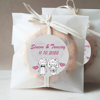 Sevimli Kalpli Çift ile Gri Love Fon Temalı Sticker