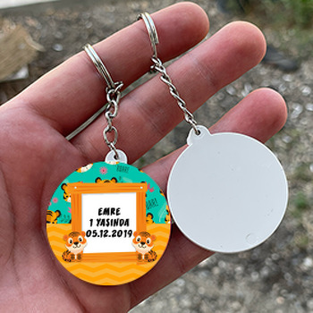 Sevimli Kaplan Temalı Daire Plastik Anahtarlık