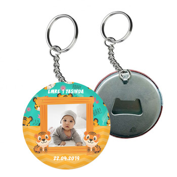 Sevimli Kaplan Temalı Resimli Arkası Açacak Anahtarlık