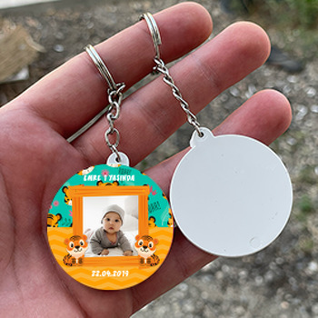 Sevimli Kaplan Temalı Resimli Daire Plastik Anahtarlık