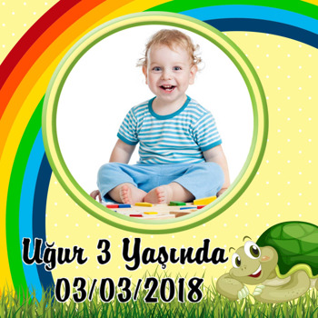 Sevimli Kaplumbağa Temalı Kare Parti Afiş