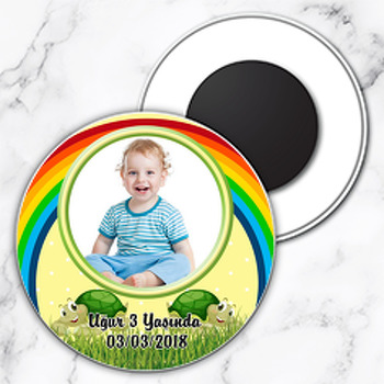Sevimli Kaplumbağa Temalı Resimli Daire Plastik Magnet