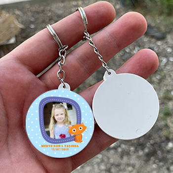 Sevimli Kedi Temalı Daire Plastik Anahtarlık