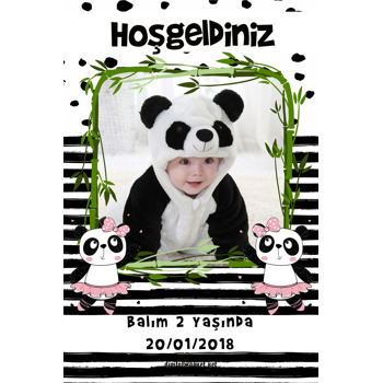 Sevimli Kız Panda Temalı Doğum Günü Afiş