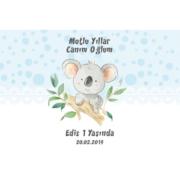 Sevimli Koala Mavi Temalı Doğum Günü Magnet