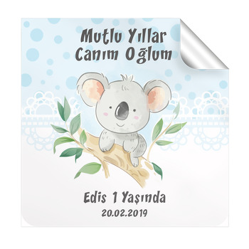 Sevimli Koala Mavi Temalı Kare Etiket