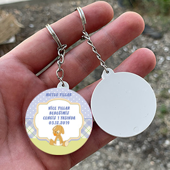 Sevimli Köpek Temalı Daire Plastik Anahtarlık