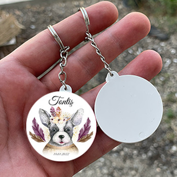 Sevimli Köpek Temalı Daire Plastik Anahtarlık