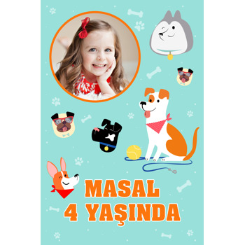 Sevimli Köpekler ile Turuncu Çerçeve Temalı Doğum Günü Magnet