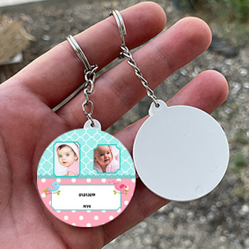 Sevimli Kuşlar Temalı Resimli Daire Plastik Anahtarlık