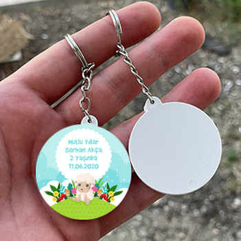 Sevimli Kuzucuk Temalı Daire Plastik Anahtarlık