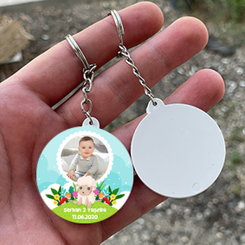 Sevimli Kuzucuk Temalı Resimli Daire Plastik Anahtarlık