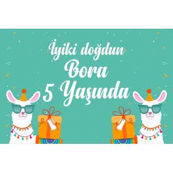 Sevimli Lama Partide Temalı Doğum Günü Plastik Magnet
