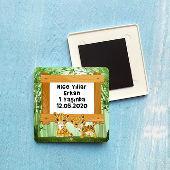 Sevimli Leopar Temalı Plastik Kare Magnet