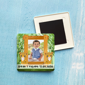 Sevimli Leopar Temalı Resimli Plastik Kare Magnet