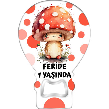 Sevimli Mantar Yavrusu Temalı Balon Ahşap Magnet 