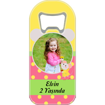 Sevimli Mantarlı Fare Sarı Pembe Fon Temalı Resimli Uzun Magnet Açacak