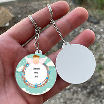 Sevimli Melek Temalı Daire Plastik Anahtarlık