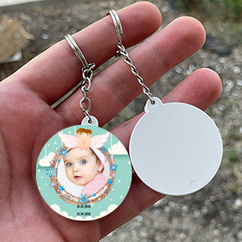 Sevimli Melek Temalı Resimli Daire Plastik Anahtarlık