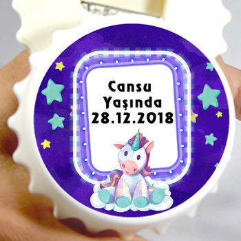 Sevimli Mor Unicorn  Temalı Kapak Şekilli Magnet Açacak