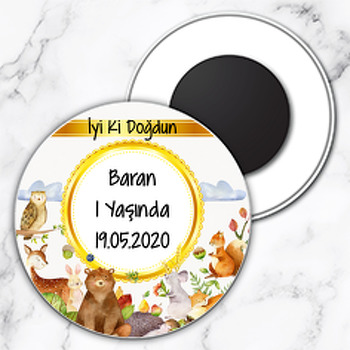 Sevimli Orman Temalı Daire Plastik Hediyelik Magnet