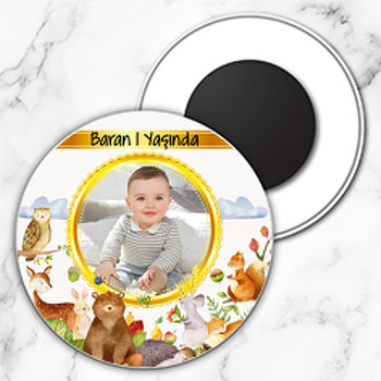 Sevimli Orman Temalı Resimli Daire Plastik Magnet