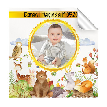 Sevimli Orman Temalı Resimli Kare Etiket