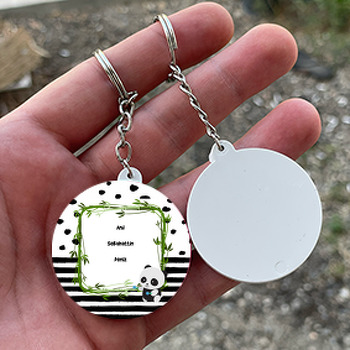 Sevimli Panda Temalı Daire Plastik Anahtarlık