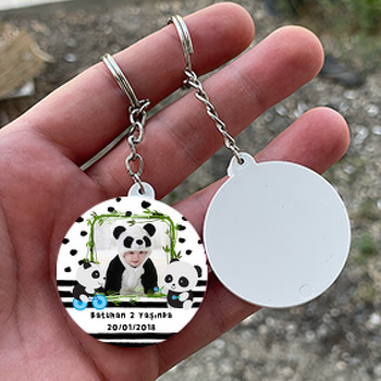 Sevimli Panda Temalı Resimli Daire Plastik Anahtarlık