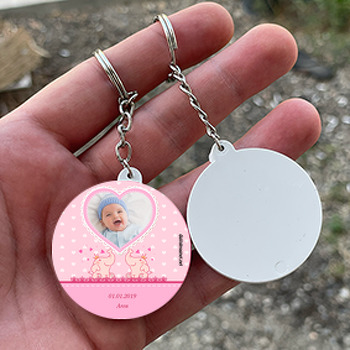 Sevimli Pembe Fil Temalı Hoşgeldin Bebek Daire Plastik Anahtarlık