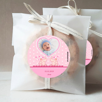 Sevimli Pembe Fil Temalı Hoşgeldin Bebek Sticker
