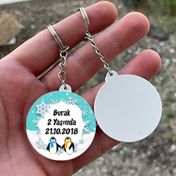 Sevimli Penguen Temalı Daire Plastik Anahtarlık