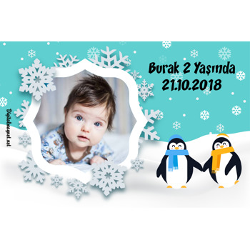 Sevimli Penguen Temalı Doğum Günü Afiş