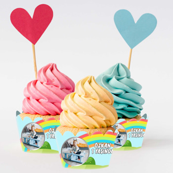 Sevimli Safari Hayvanları ile Gökkuşağı Temalı Cupcake Sargısı