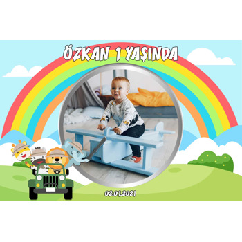Sevimli Safari Hayvanları ile Gökkuşağı Temalı Doğum Günü Afiş